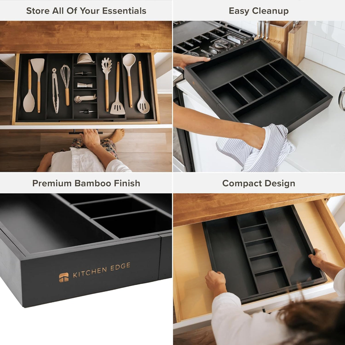 KitchenEdge Adjustable Kitchen Drawer Organizer for Utensils and Junk, Food-Safe Contract Grade