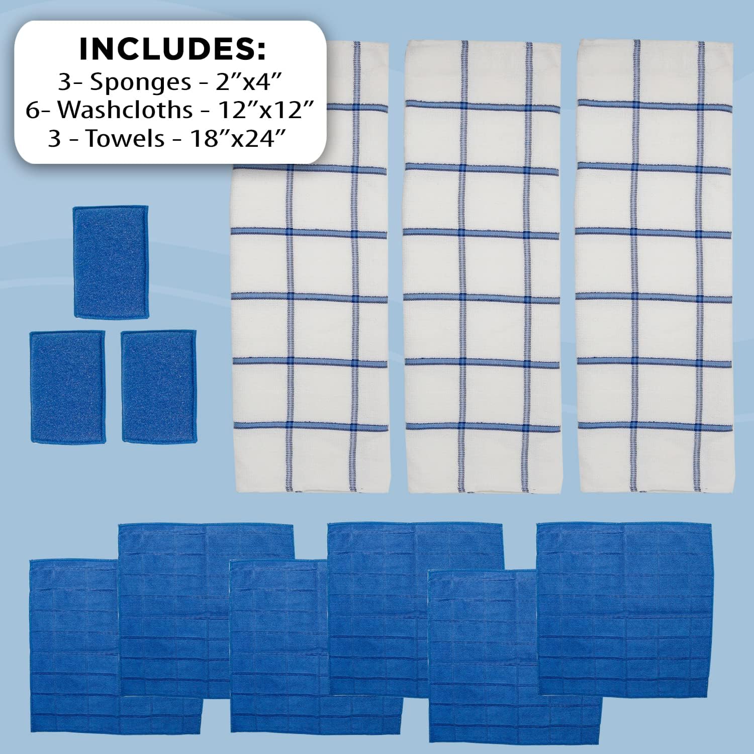 Don Aslett's 12 Piece Microfiber Kitchen Set | 6 Multi-Purpose Wash Cloths, 3 Super Absorbent
