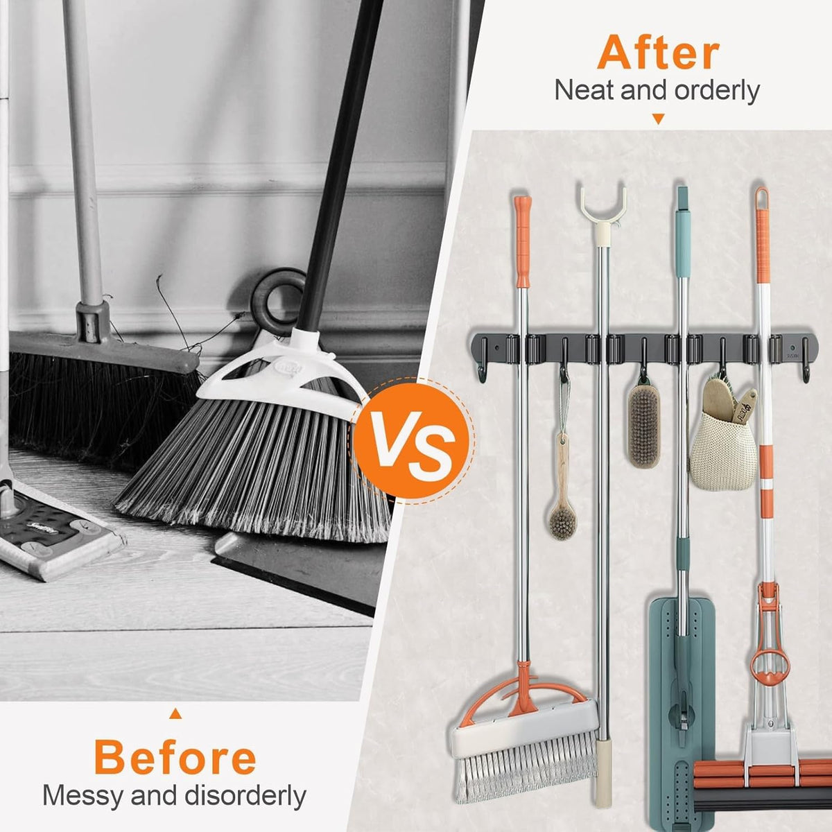 2 Pack Mop and Broom Holder Wall Mount, Non-slip Broom Hanger Wall Mount, Heavy Duty Mop Broom