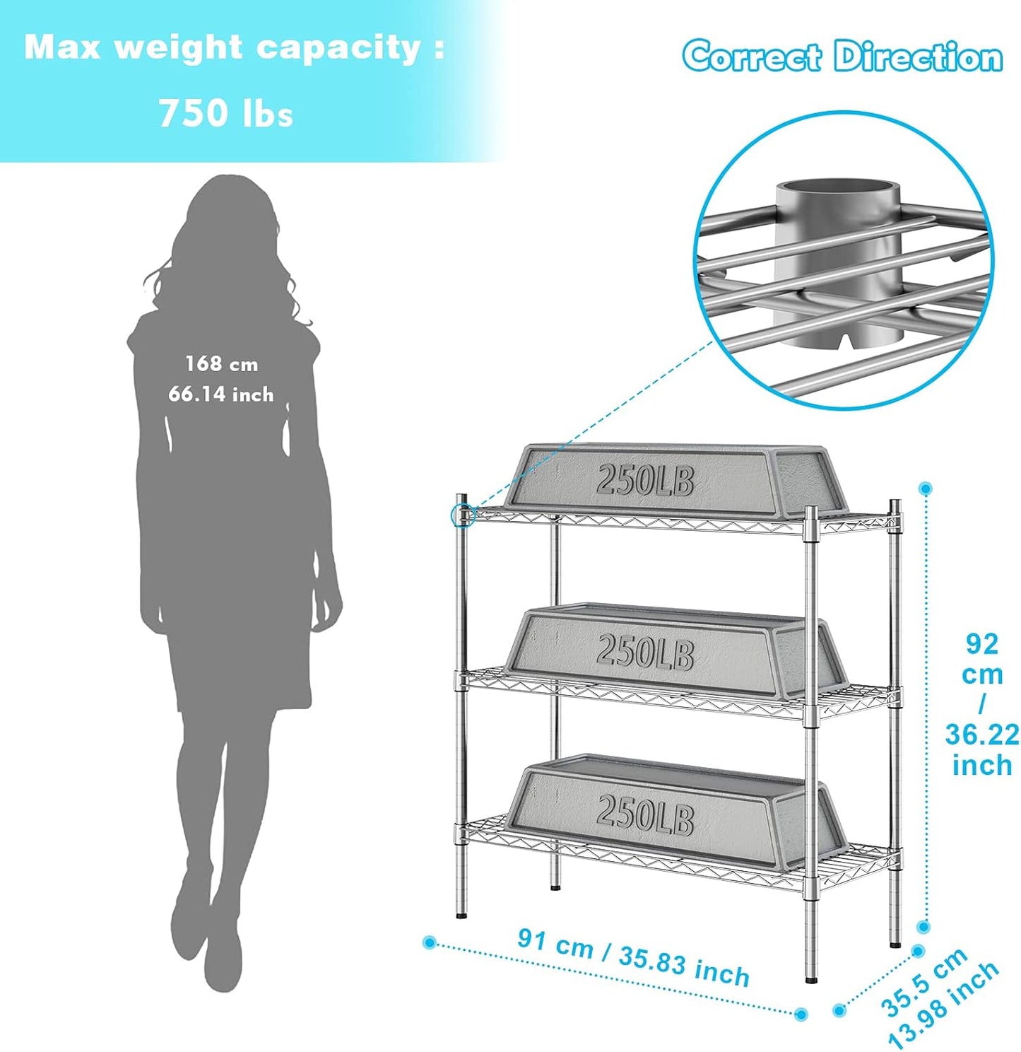Auslar 3-Shelf Storage Wire Shelves Heavy Duty 3 Tiers Standing Shelving Units Adjustable Metal