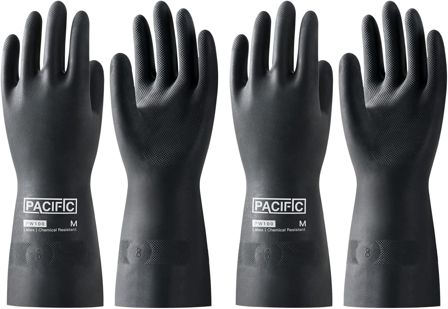 PACIFIC PPE 2 Pairs Chemical Resistant Gloves, Heavy Duty Industrial Rubber Gloves, Resist Acid