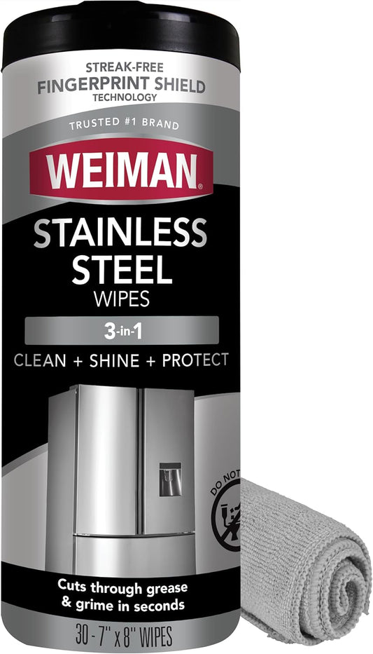 Weiman Stainless Steel Wipes (Large Microfiber Cloth) Removes Fingerprints Residue Water Marks and