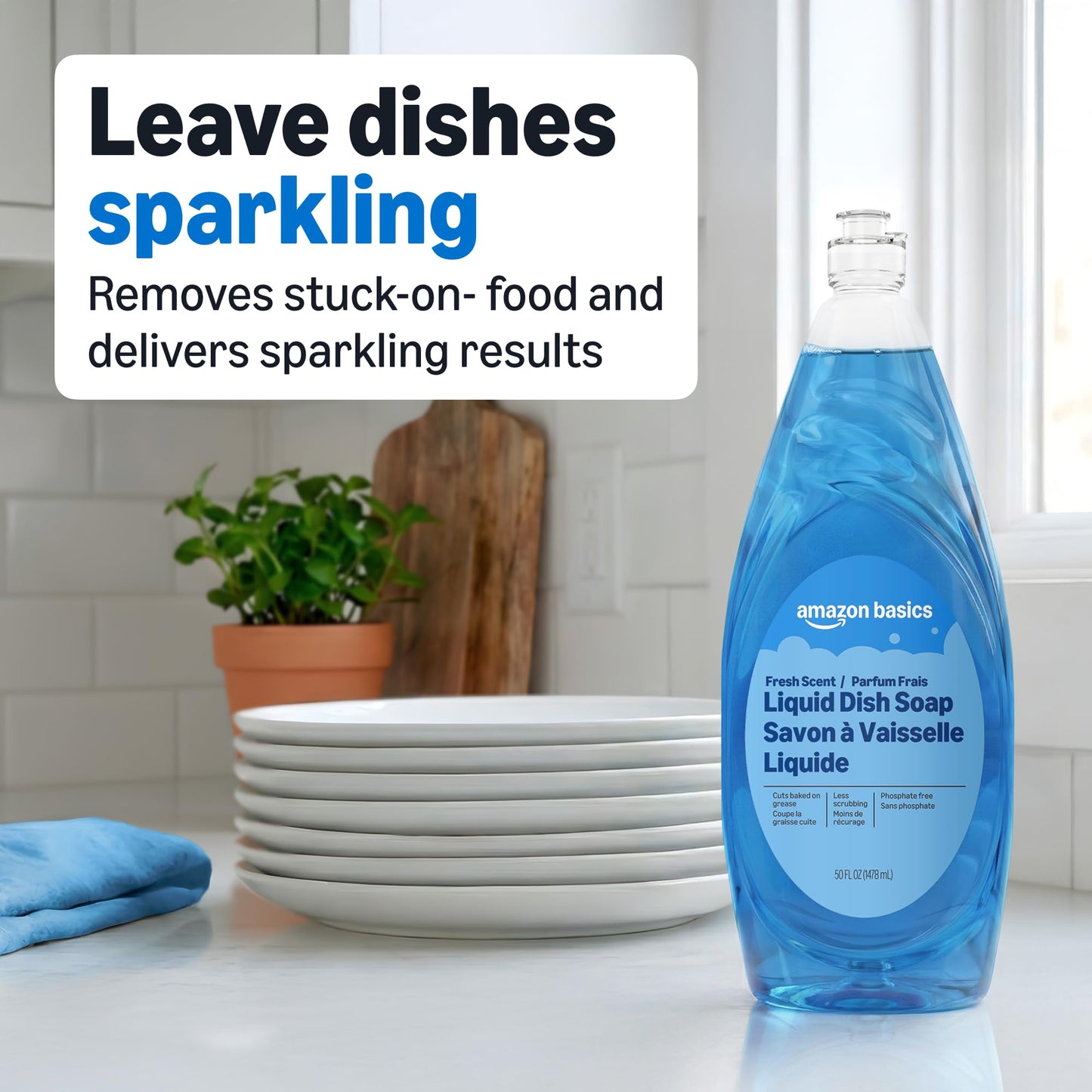 Amazon Basics Dish Soap, Fresh Scent, 50 fl oz, Pack of 1, Packaging May Vary