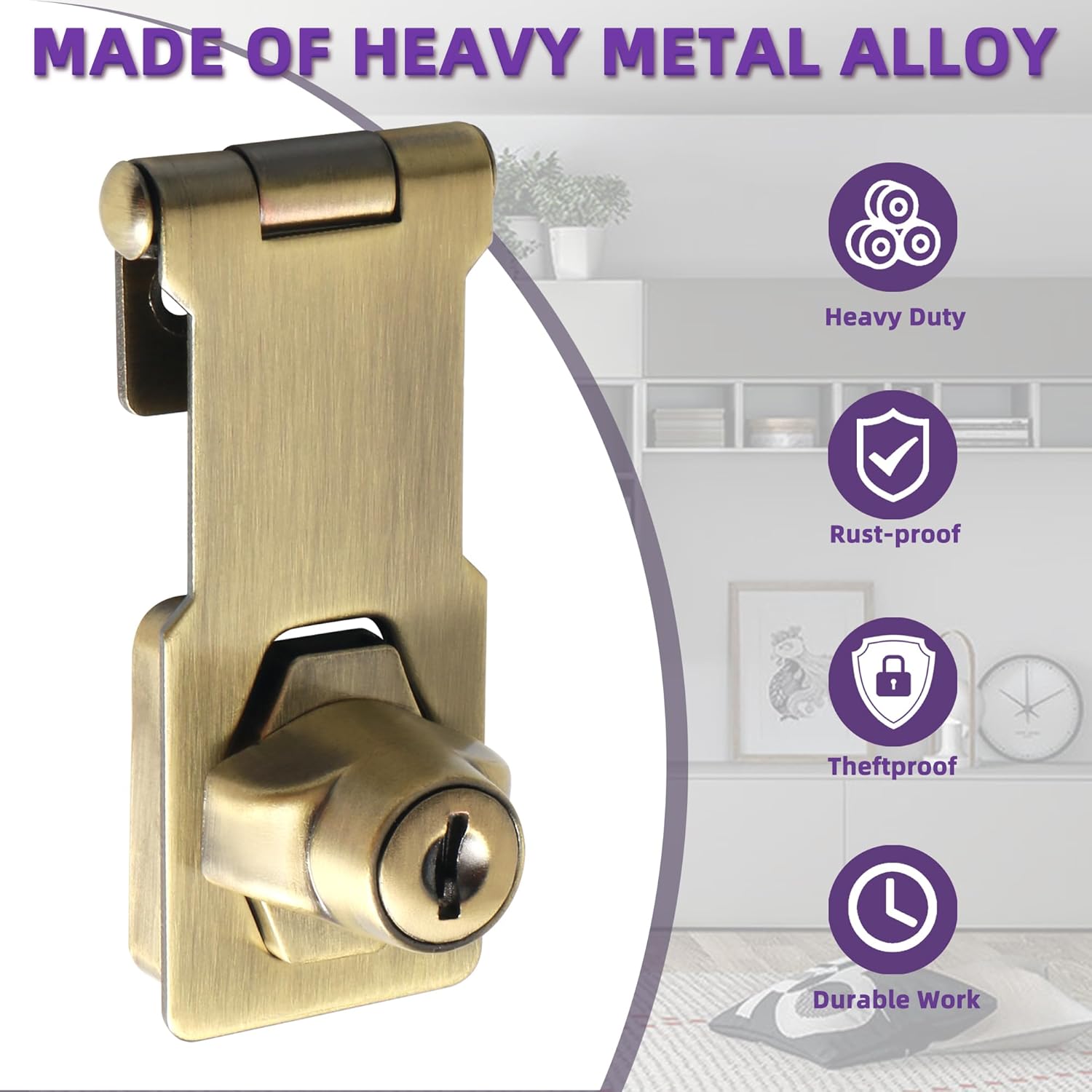 Alise Keyed Hasp Lock,3 Inch Safety Packlock Clasp Hasp Lock Latch with Lock,Door Hinge Lock with