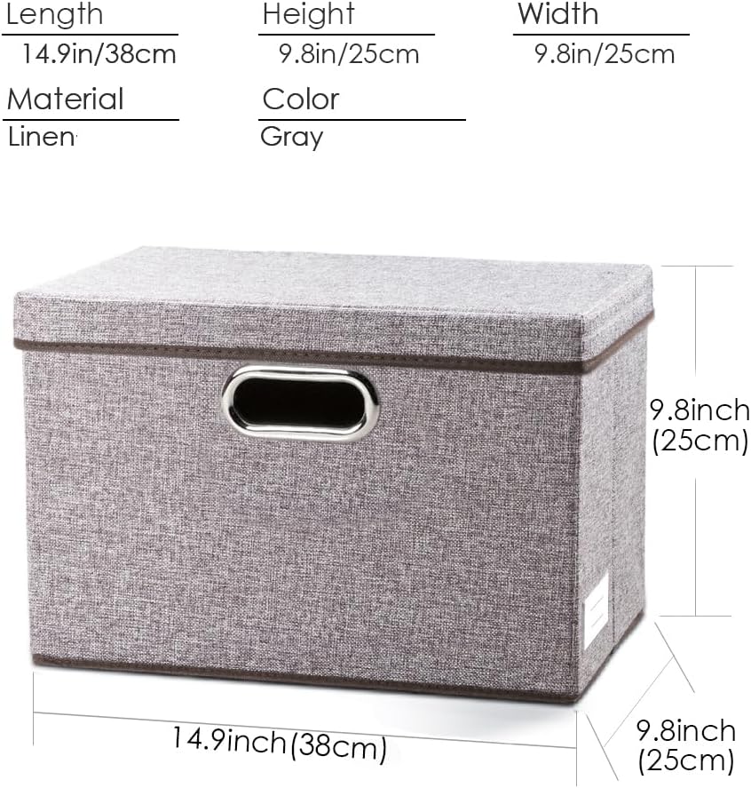 PRANDOM Collapsible Storage Containers with Lids [5-Pack] Linen Fabric Foldable Storage Bins Boxes