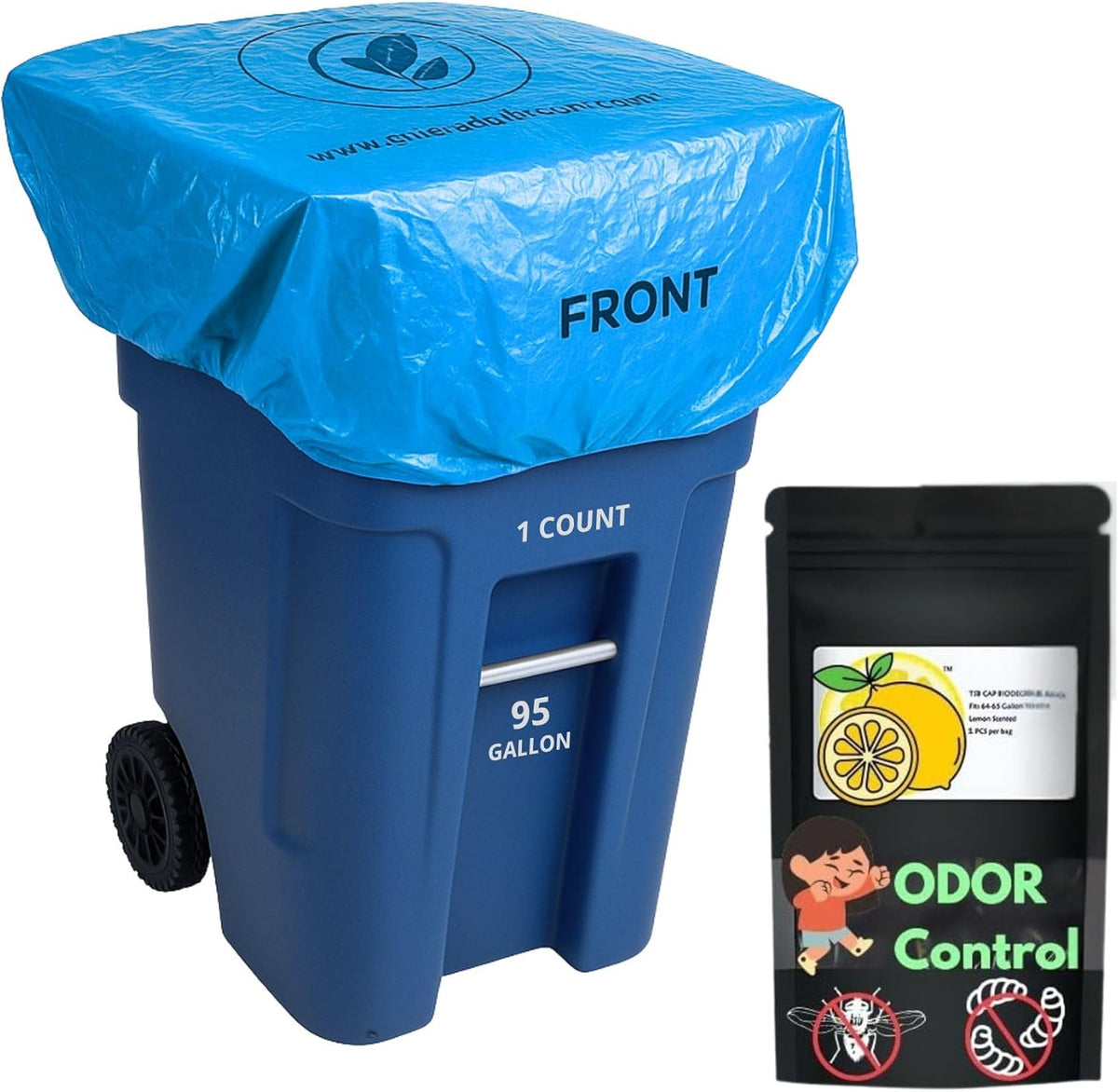 | Odor Eliminating Trash Can Cover for 95 Gallon Outdoor Bins | Lemon Scented with Elastic Band |