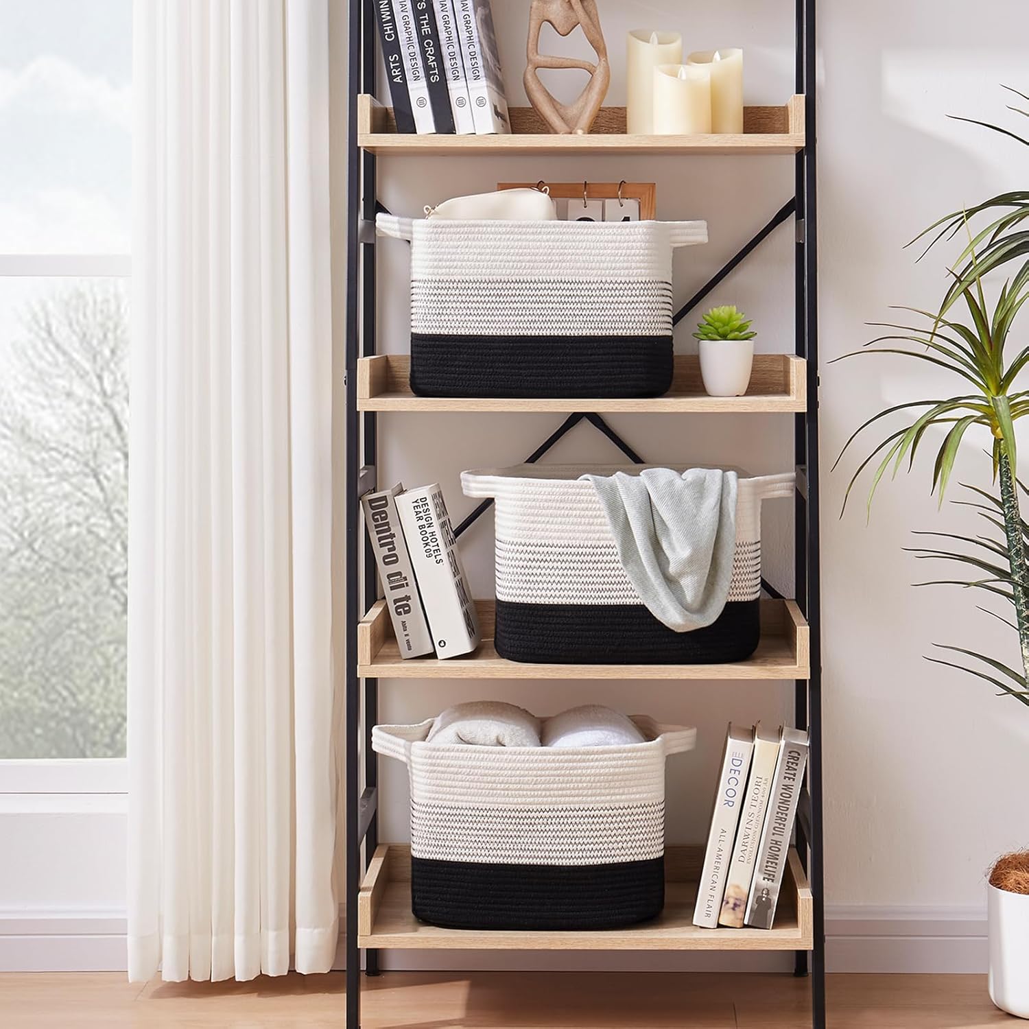 Storage Baskets for Organizing, Woven Baskets for Shelves, Rectangle Decorative Organizer for