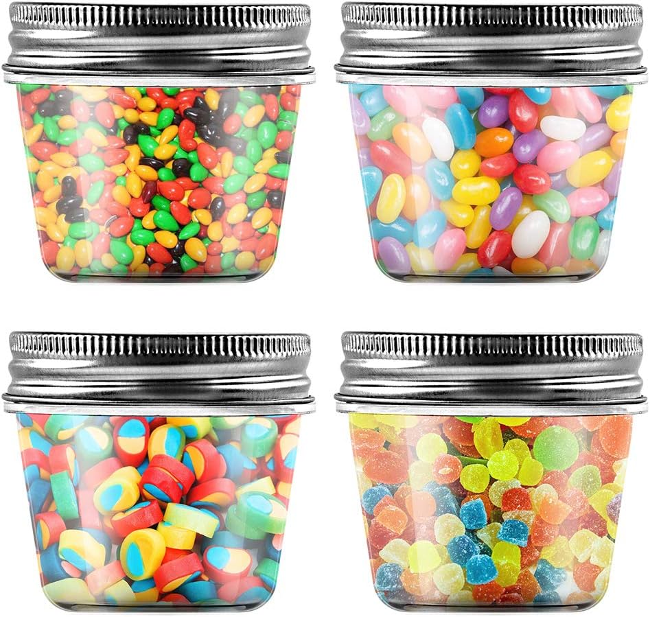 novelinks 4 Ounce Clear Plastic Jars Containers With Screw On Lids - Refillable Round Empty Plastic