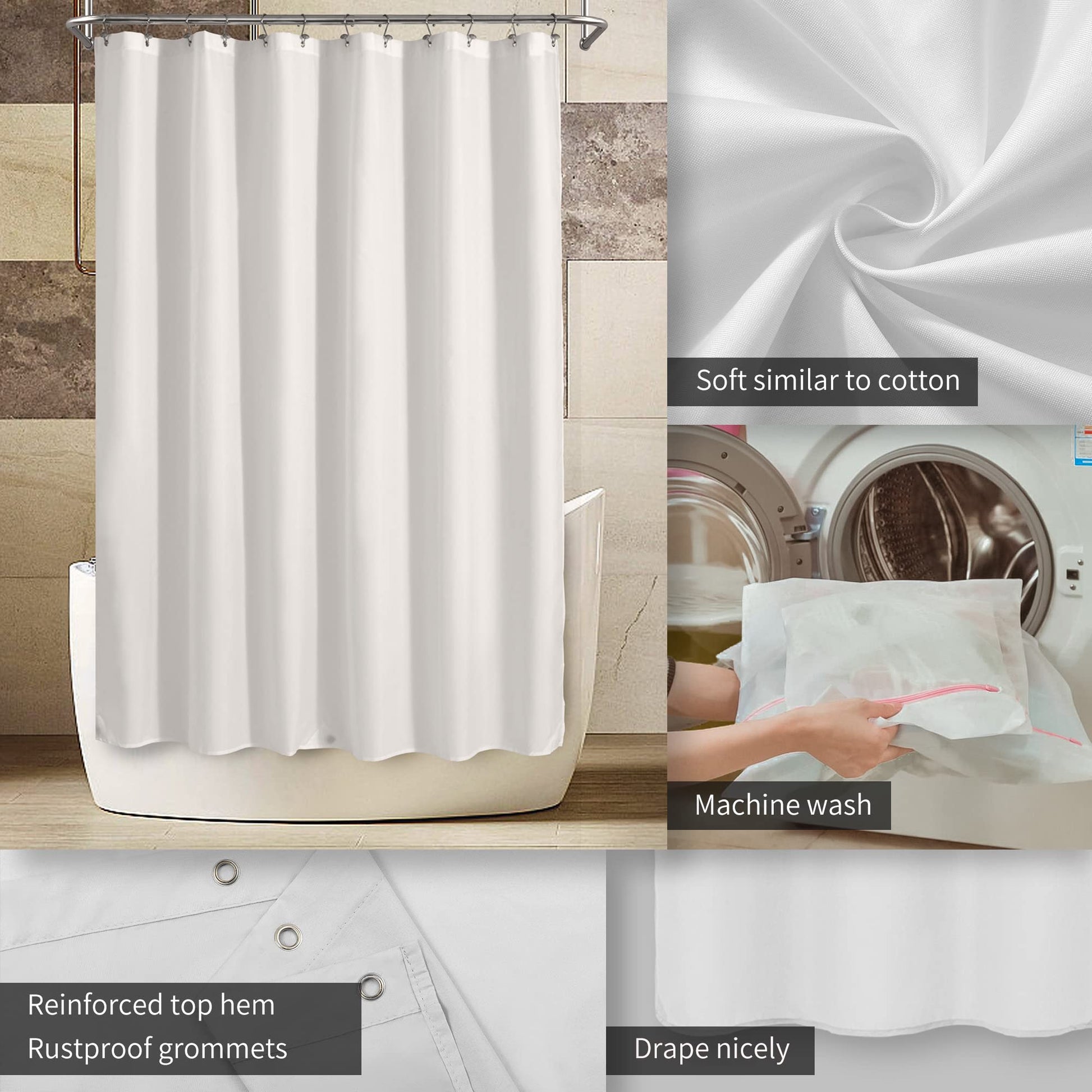 ALYVIA SPRING Waterproof Fabric Shower Curtain or Liner White, 72x72