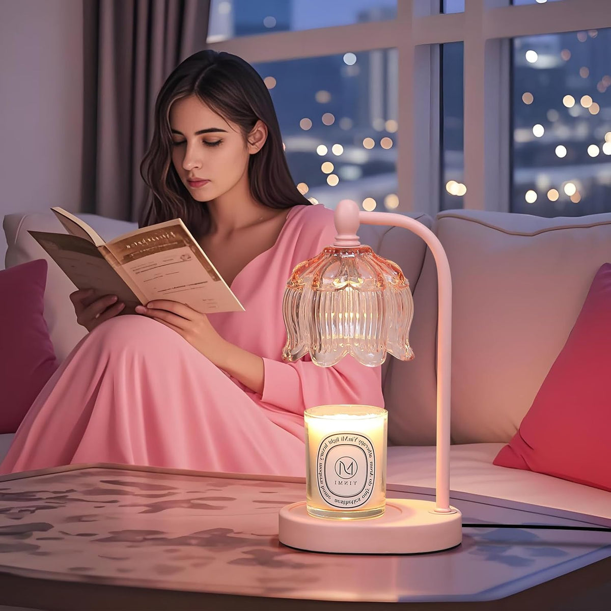 Pink Candle Warmer Lamp with Timer and Dimmer,Mother's Day Gifts for Mom/Wife, Melt Wax Warmer Lamp