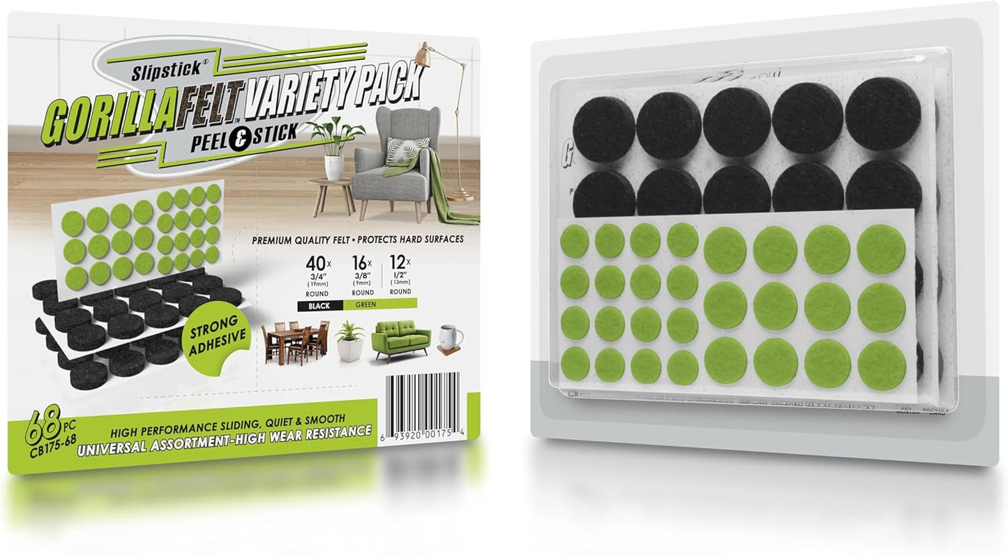 Slipstick Gorilla Felt ¾ Inch Furniture Pads (68 Pcs) Premium Furniture Pads & Chair Leg Floor