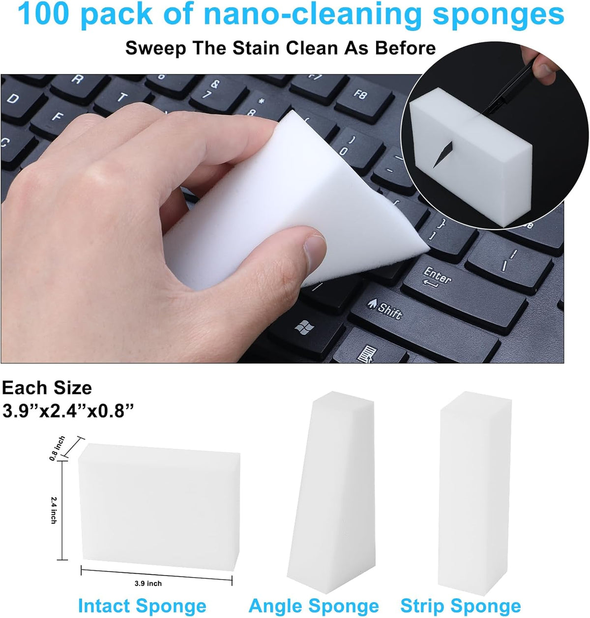 100 Pack Magic Sponge Eraser,Multi-Functional Household Cleaning Kitchen Dish Sponge for