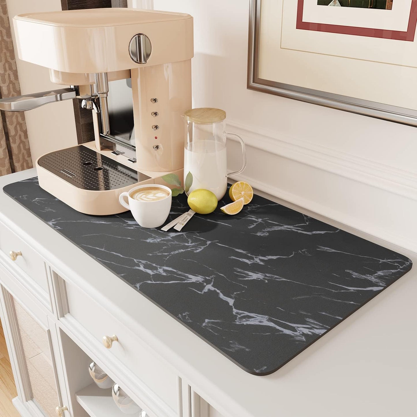 AMOAMI-Coffee Mat Hide Stain Rubber Backed Absorbent Dish Drying Mat for Kitchen Counter-Coffee Bar