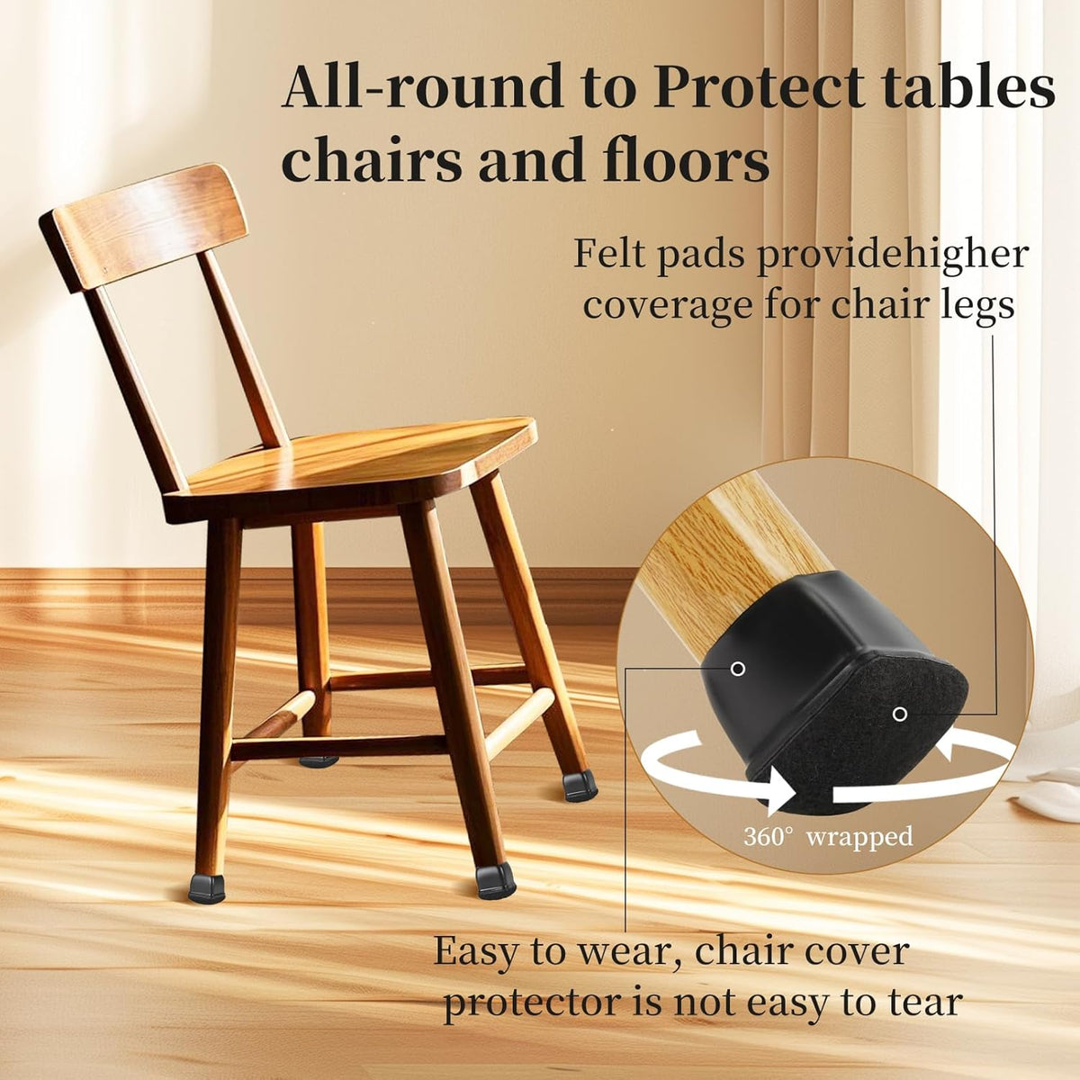 Square Chair Leg Floor Protectors Large 24Pcs,Silicone Chair Leg Protectors for Hardwood