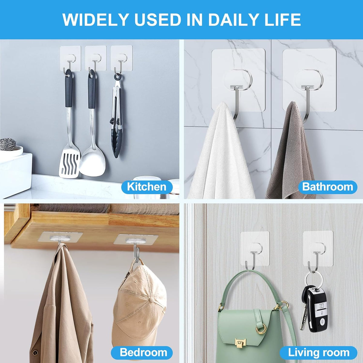 Large Adhesive Hooks for Hanging Heavy Duty Wall Hooks Self Adhesive Towel Coat Hooks Waterproof