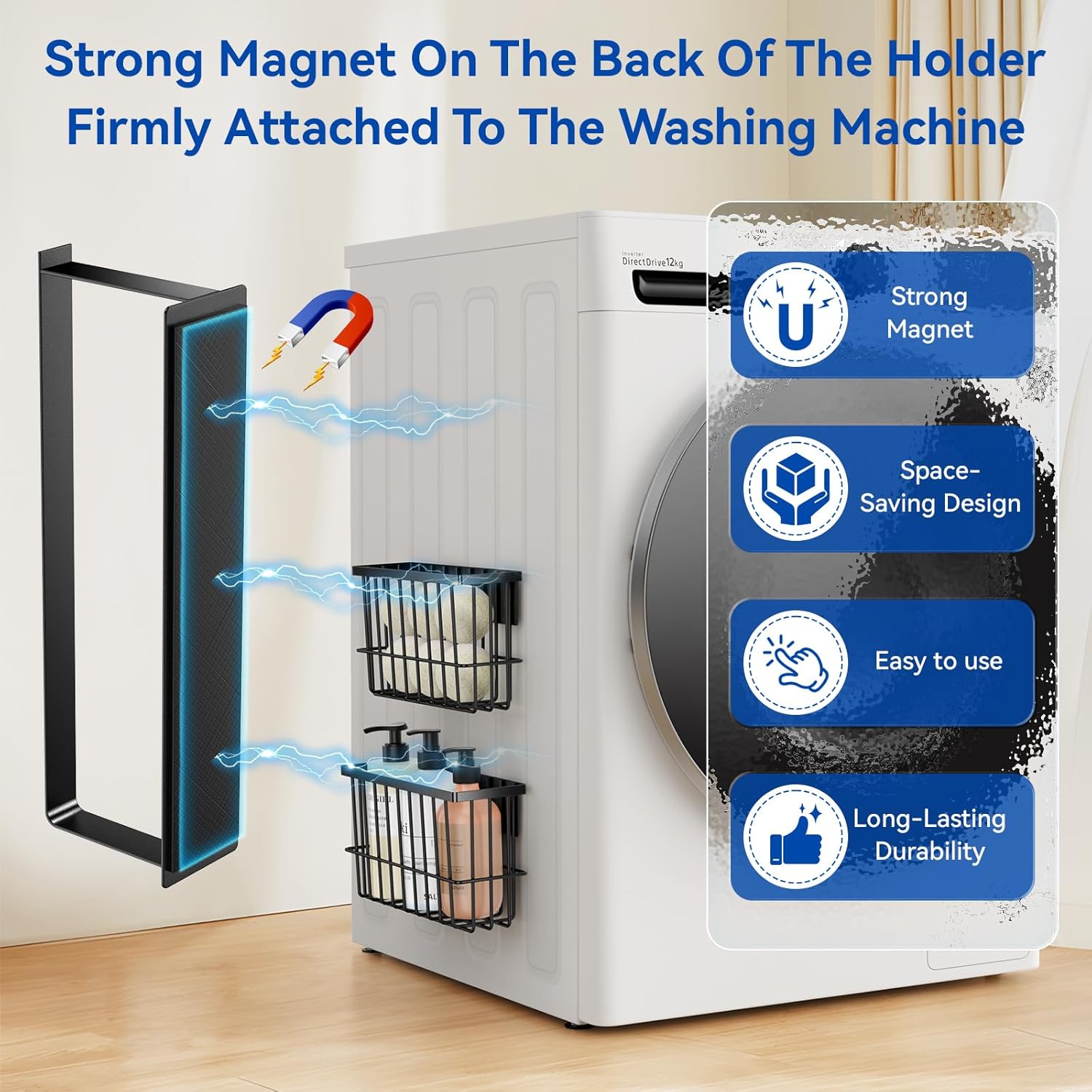 Magnetic Dryer Ball Holder and Magnetic Hanger Holder for Laundry Room Organization and Storage