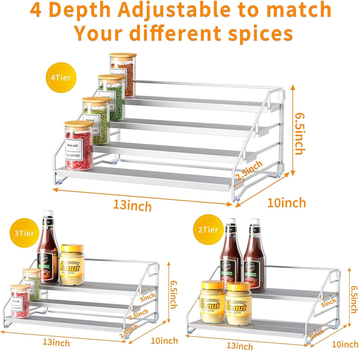 RCHYFEED 4 Tier Spice Rack Organizer, Spice Organization for Cabinet,Pantry, Countertop,Tiered