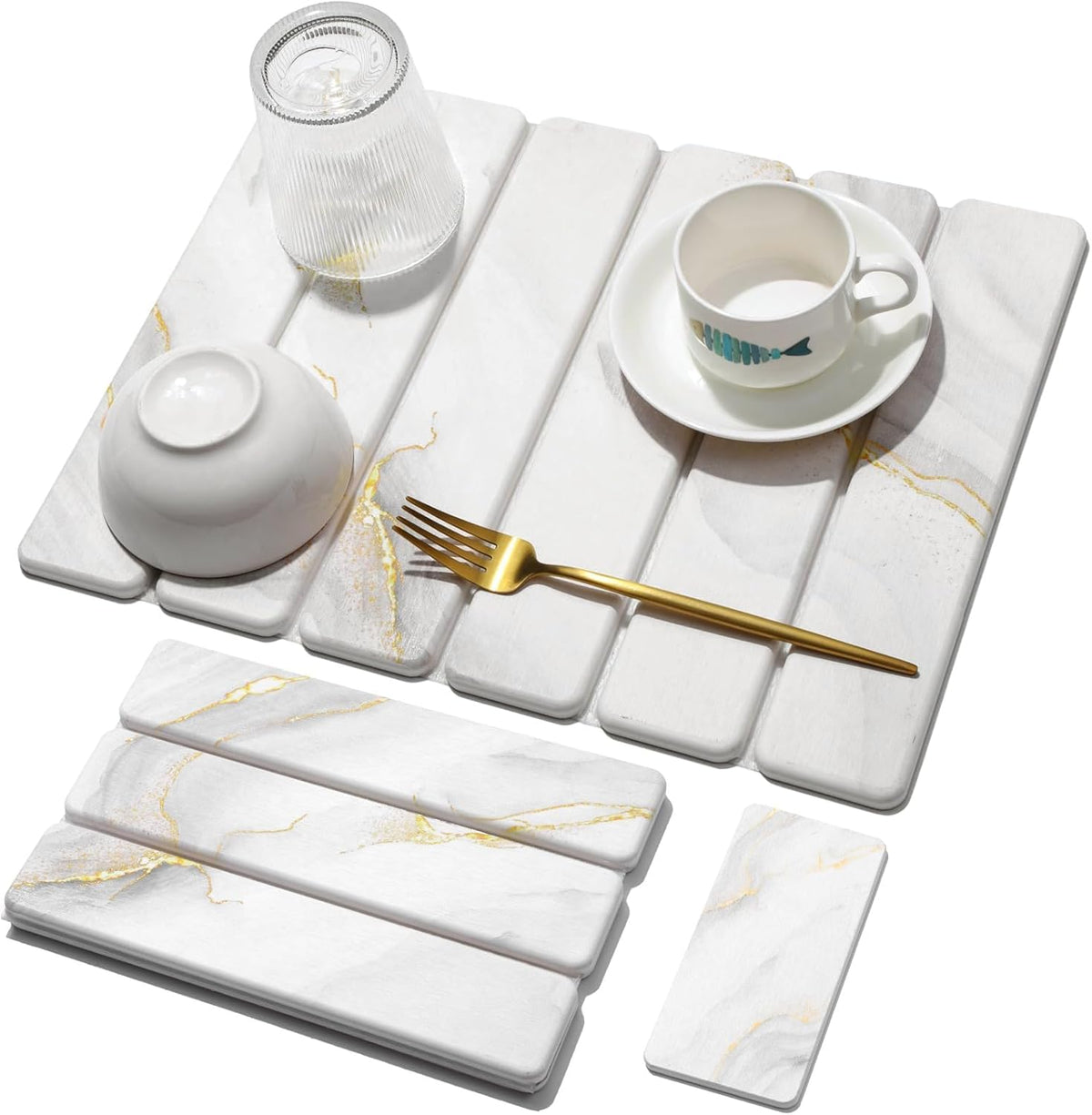 2 PCS Stone Dish Drying Mat for Kitchen Counter,Quick Dry Stone Dishes Mats,Marbled Water Absorbing