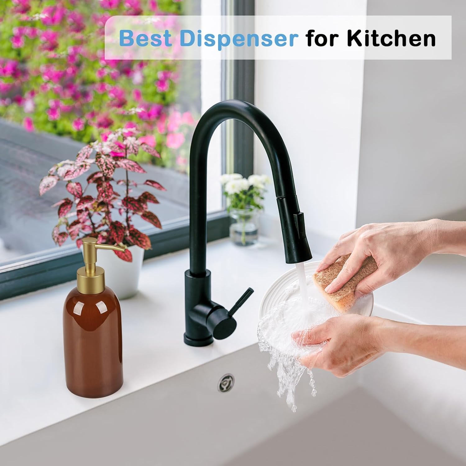 Natheeph 14OZ Ceramic Soap Dispenser Ceramic Soap Pump Dispenser Can Fill Liquid for