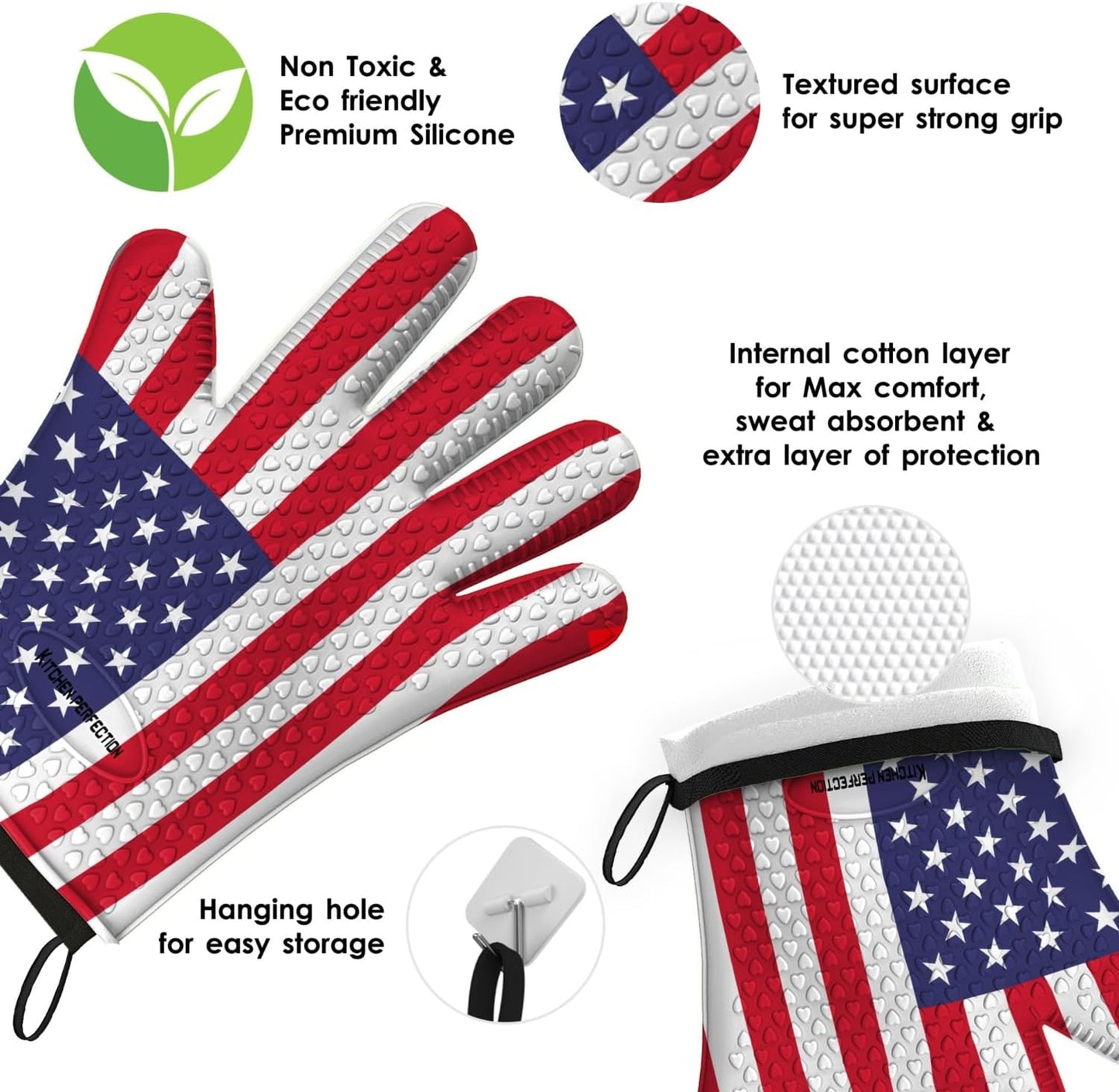 KITCHEN PERFECTION Silicone Smoker Oven Gloves -Extreme Heat Resistant BBQ Gloves -Handle Hot Food