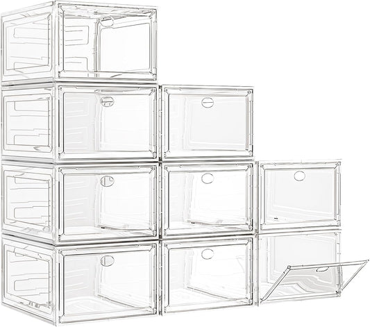 7 code Large Clear Shoe Boxes Organizer【Thicker Material】 Stronger Shoe Box with Magnetic Door