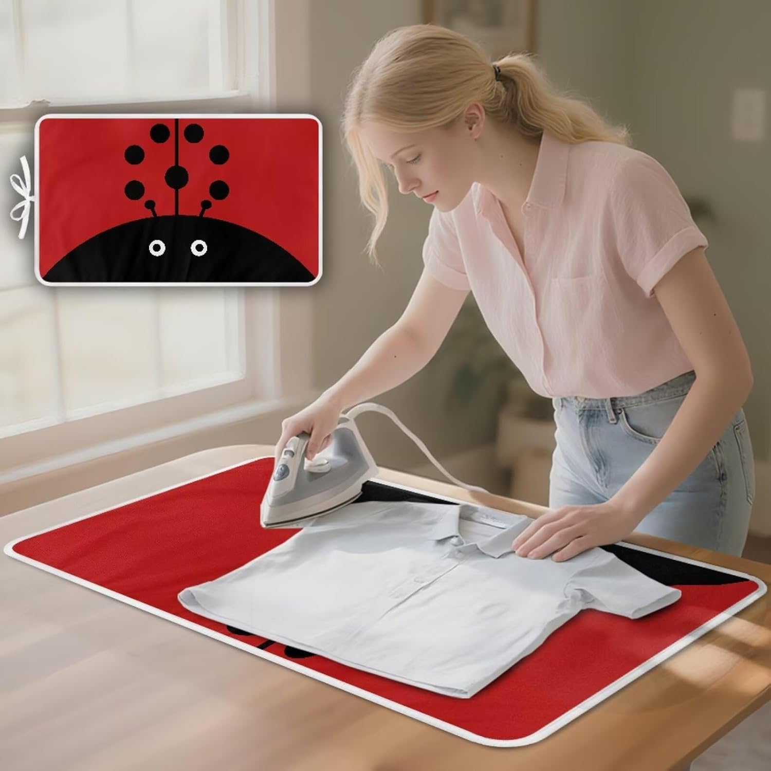 Cute Iron Mat Blanket Travel Foldable Ladybugs Ironing Pad Fabric Ironing Board Cover for Top of