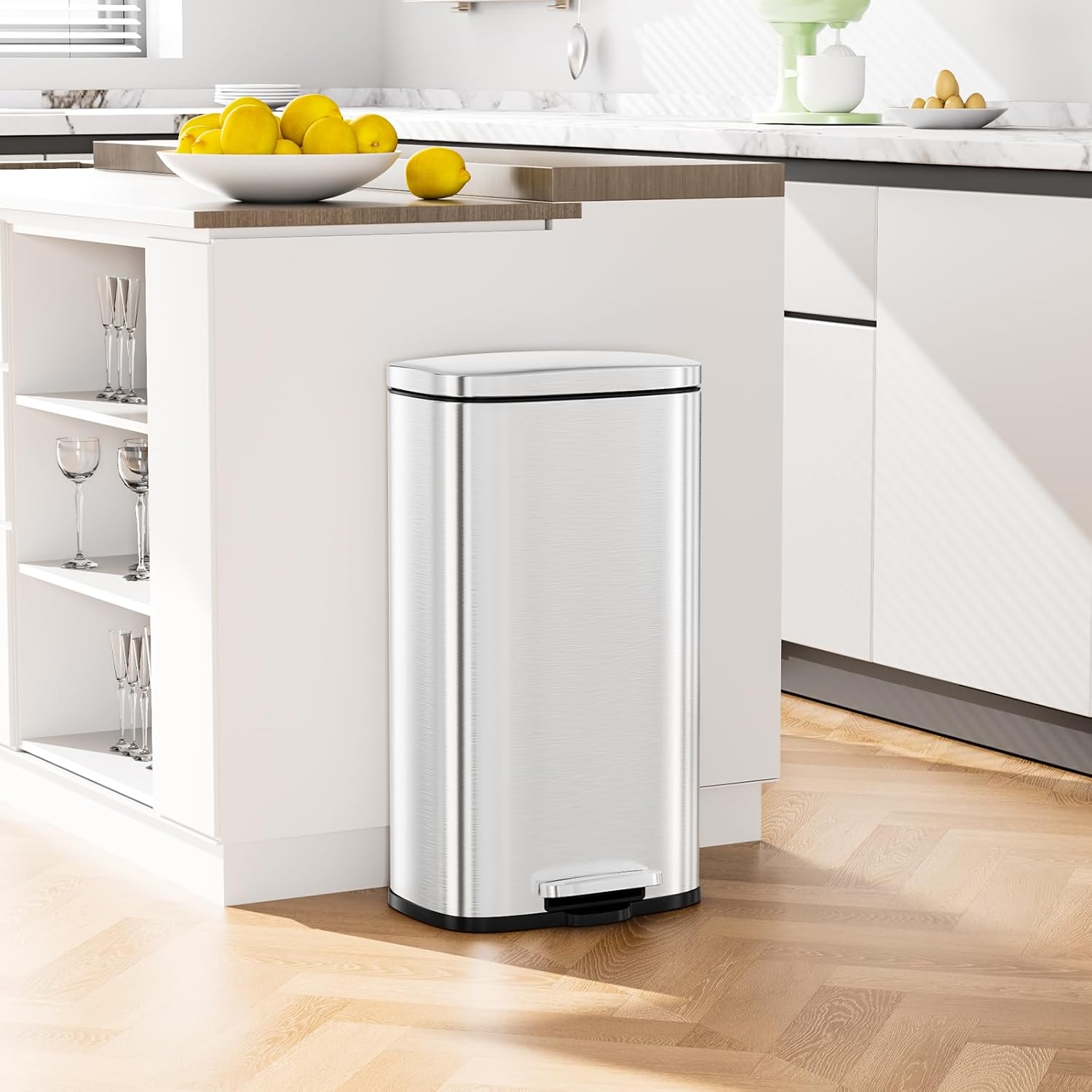 Arlopu 13.2 Gallon Step Trash Can, Stainless Steel Garbage Bin, Soft-Close Rubbish Bin with