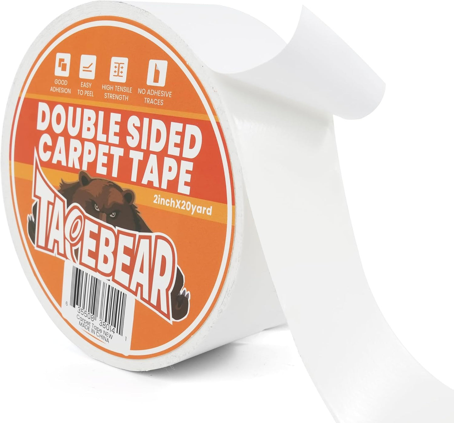 TAPEBEAR Double Sided Carpet Tape 2Inch x 20Yards, Heavy Duty Rug Tape Residue-Free Carpet Gripper
