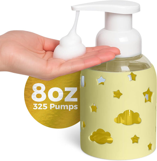 SoCal Suds & Company Glass Foaming Hand Soap Dispenser, Soft Grip Silicone Sleeve, Refillable Pump