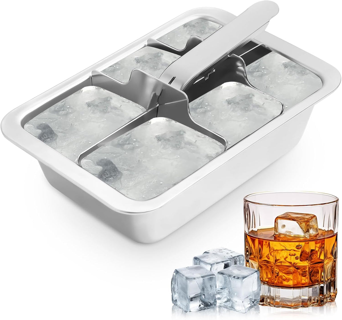 Professional Ice Cube Trays Stainless Steel - 6-Large Slot Heavy Duty Metal Icecube Mold, Non-Toxic