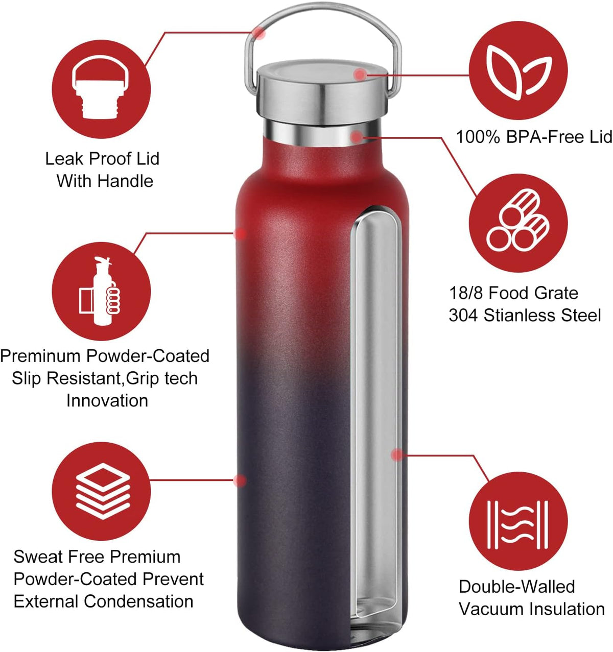 Neihepal Gradient Stainless Steel Water Bottles,20 Ounce Vacuum Insulated Double Wall Travel Bottle