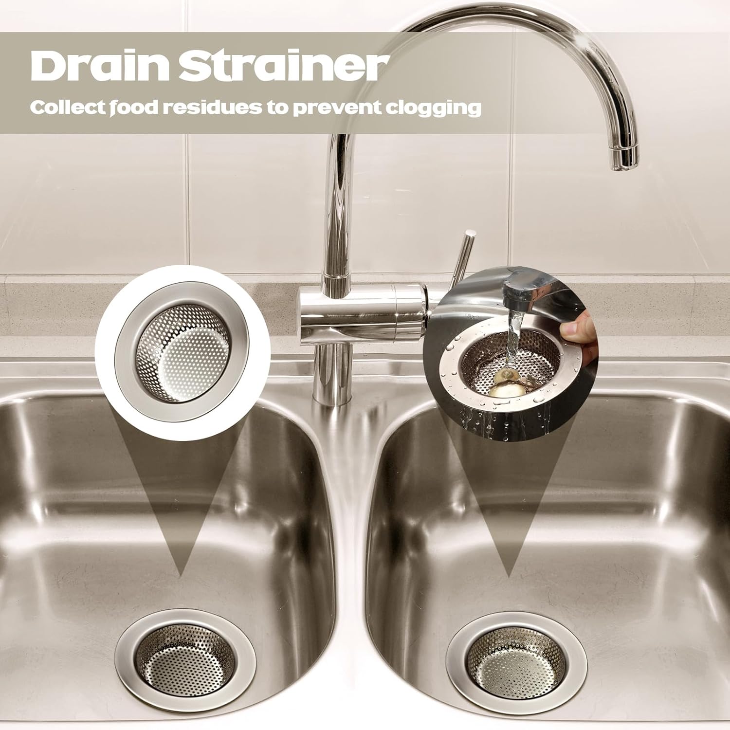 Retisee 2 Pcs Sink Strainer Stainless Steel Kitchen Sink Drain Strainer Basket Cover Mesh Hair Food