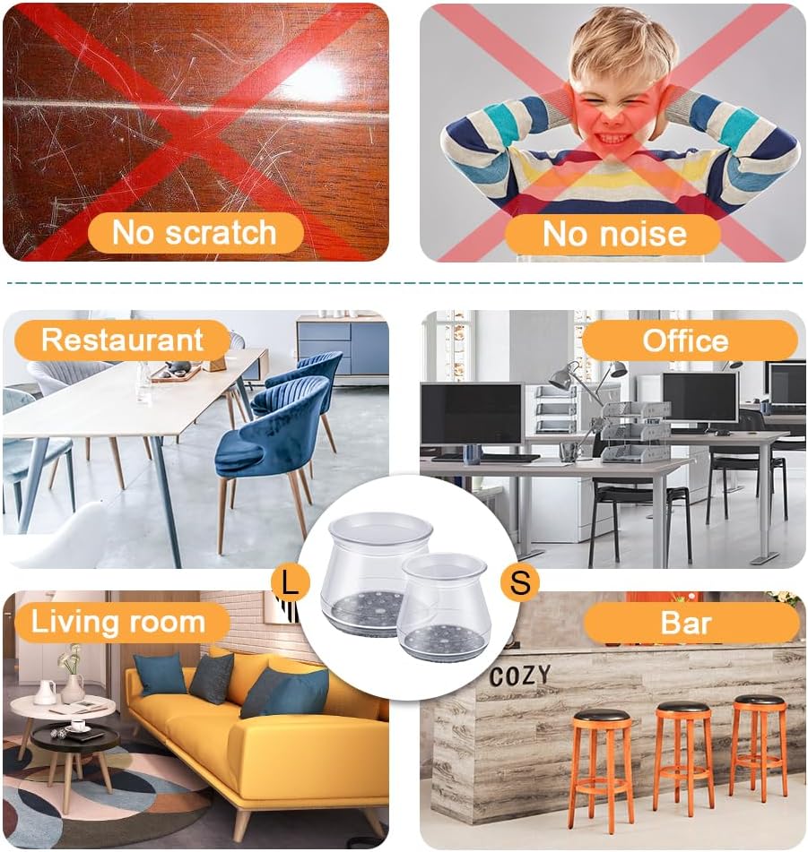 16 Pcs Chair Leg Protectors for Hardwood Floors, Silicone Felt Furniture Leg Cover Pad for
