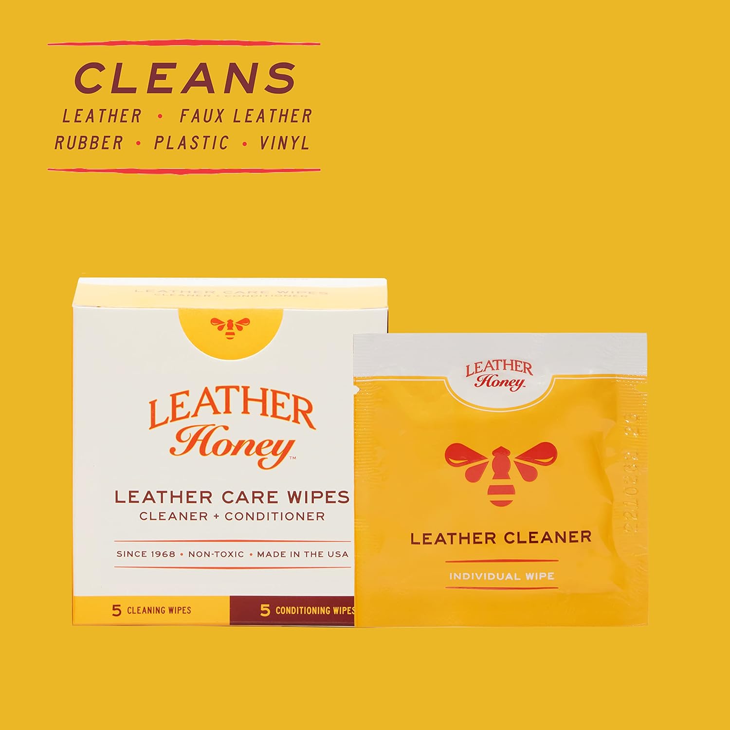 Leather Honey Leather Wipe Kit: Clean & Restore On-The-Go. For Any Color of Leather Couches, Car