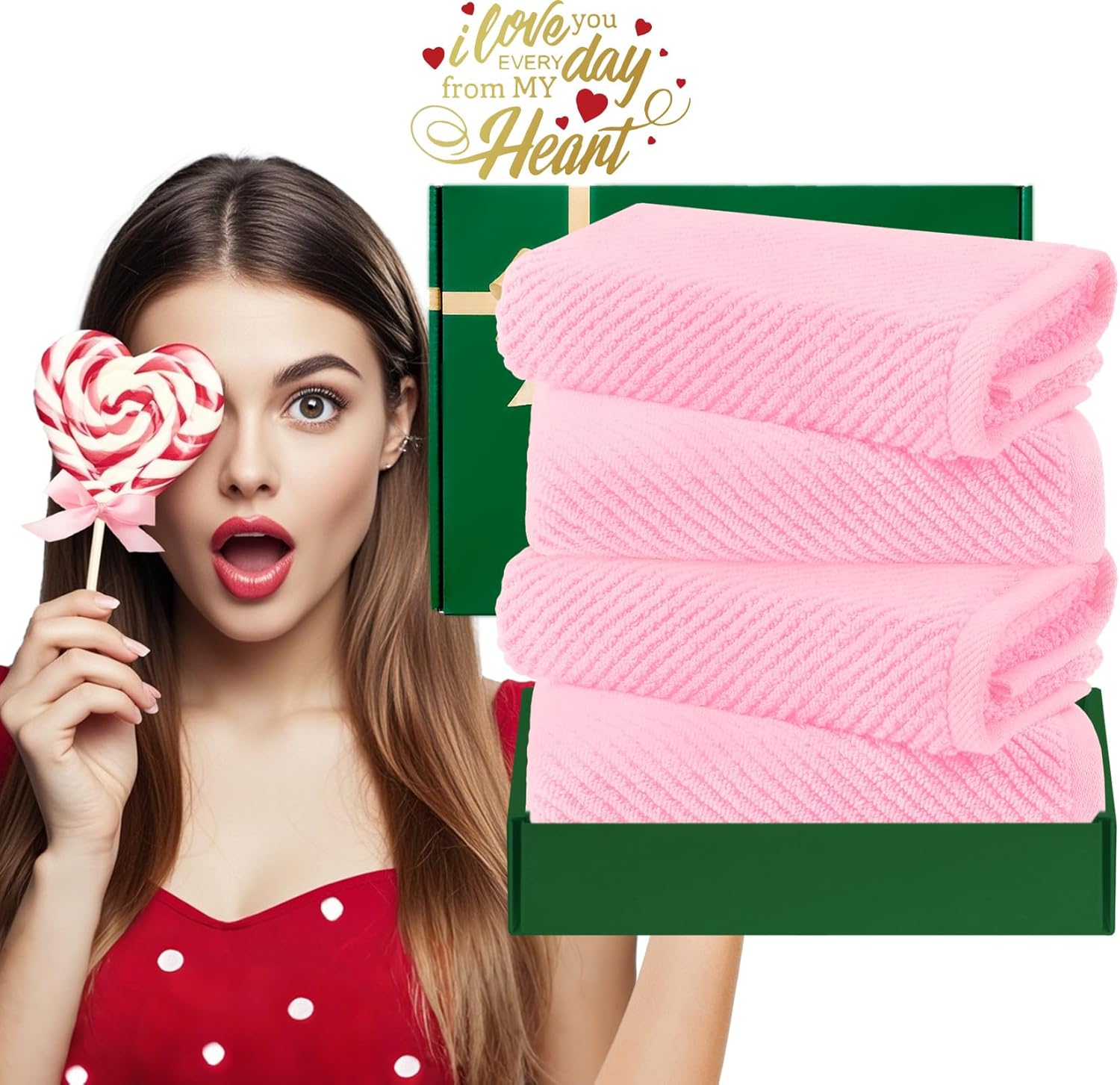 VOOVA & MOVAS Pink Bathroom Hand Towels Set of 4, Large 18" x 28" - 100% Cotton | Quick Dry | Light