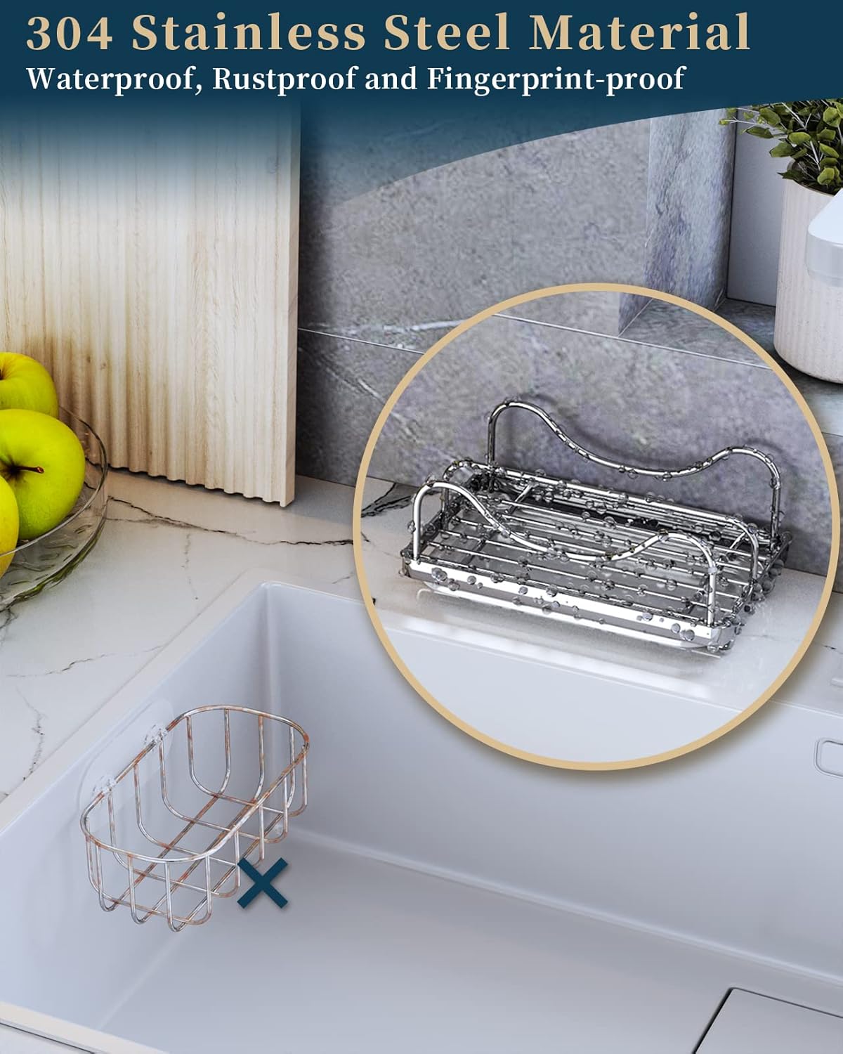 Consumest Sponge Holder for Kitchen Sink - Movable Sink Caddy for Countertop Organizer, 304