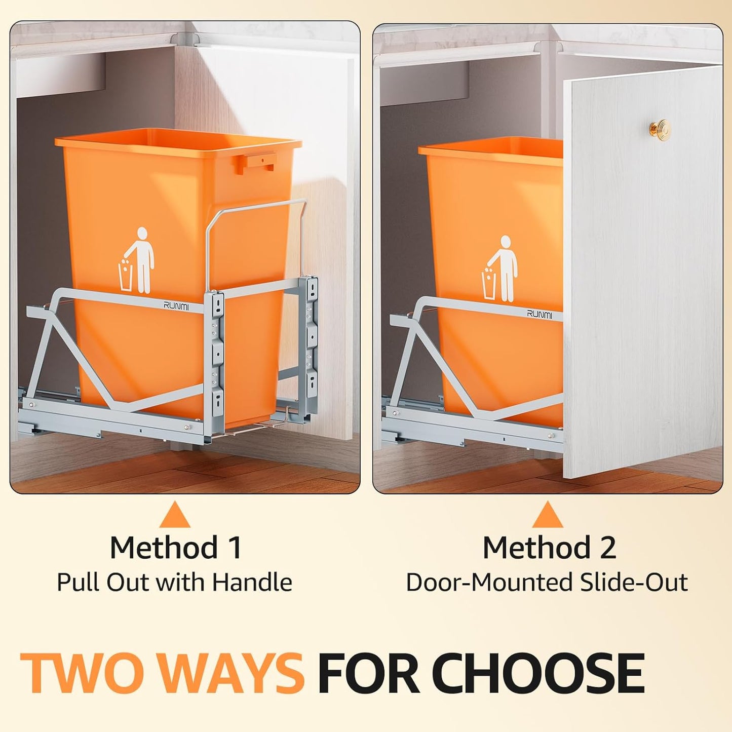 Pull Out Trash Can Under Cabinet Kit with Soft-Close Slides,Twin-Mode Under Sink Trash Can Pull Out