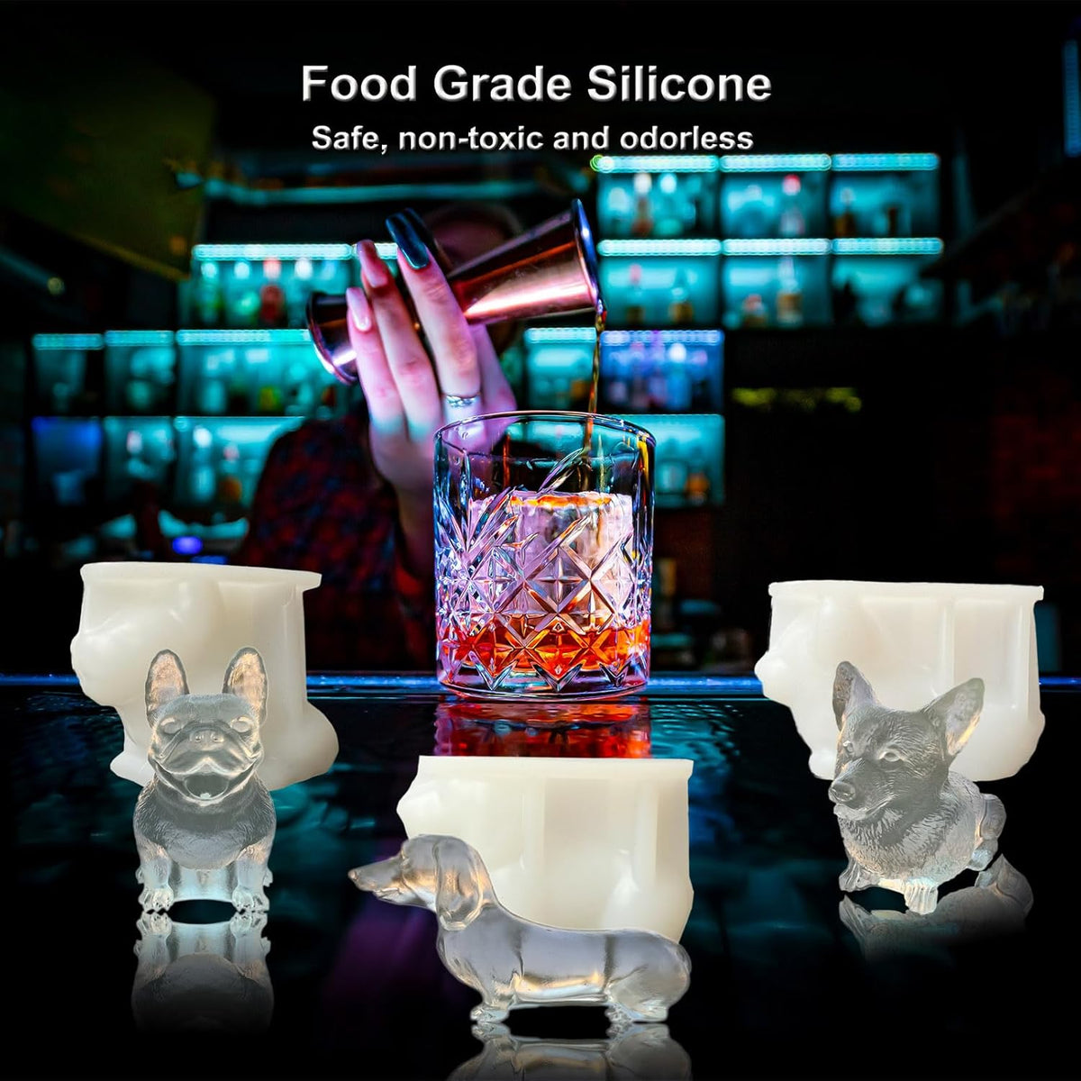 3D French Bulldog Ice Cube Molds Tray Silicone for Whiskey, Cocktail, Coffee Juice Drink; Fun