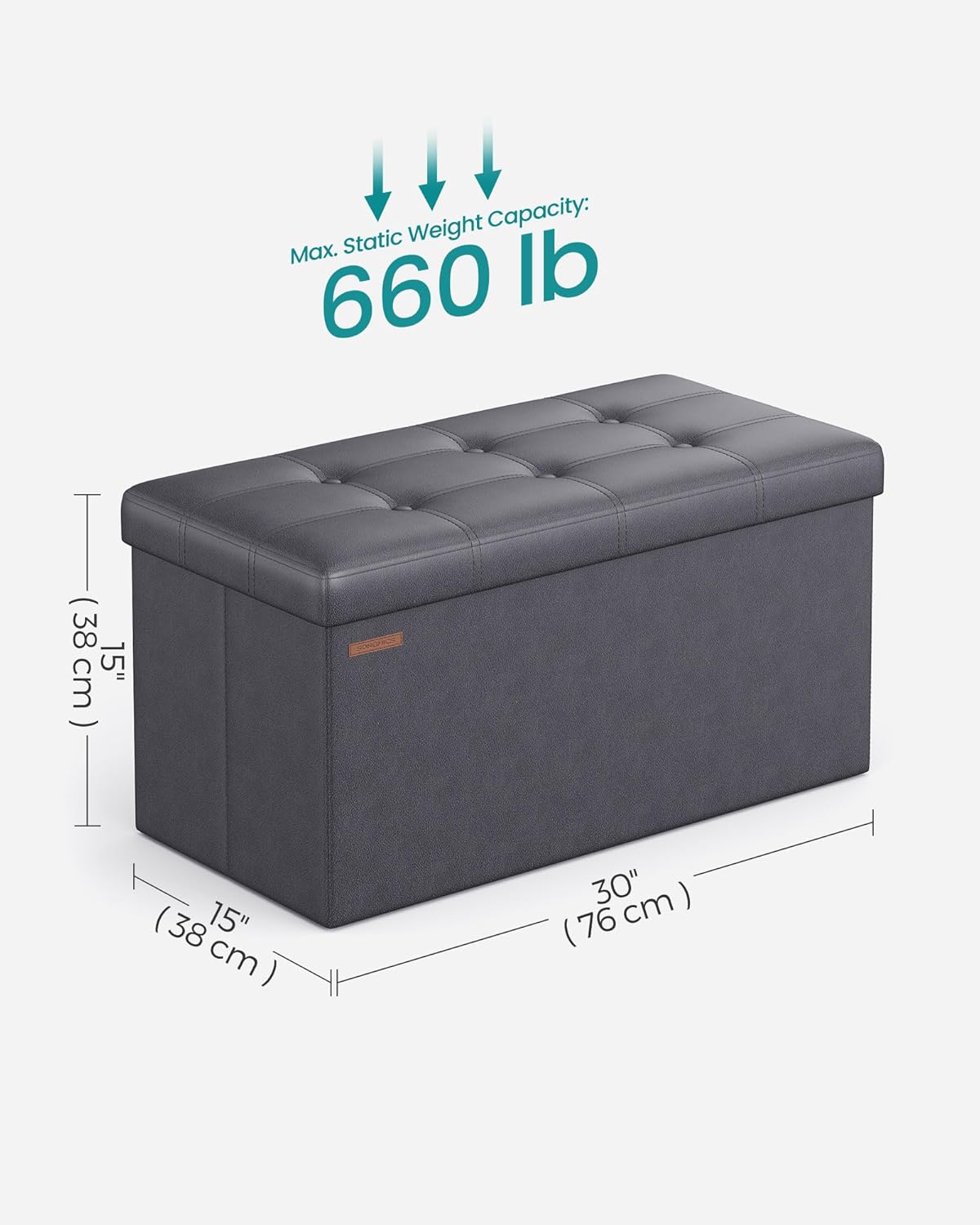SONGMICS Mazie Collection - 30 Inches Folding Storage Ottoman Bench, Ottoman with Storage, Foot