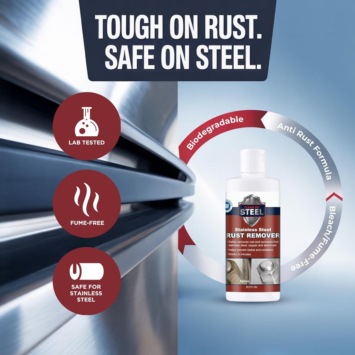 Stainless Steel Rust Stain Remover & Cleaner, Soft Cleanser, Safe for Food Areas, Non-Toxic for