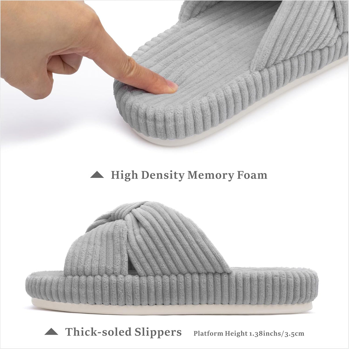 Chantomoo Slippers for Women Memory Foam House Bedroom Corduroy Bow Crossbands Slide Slipper Shoes