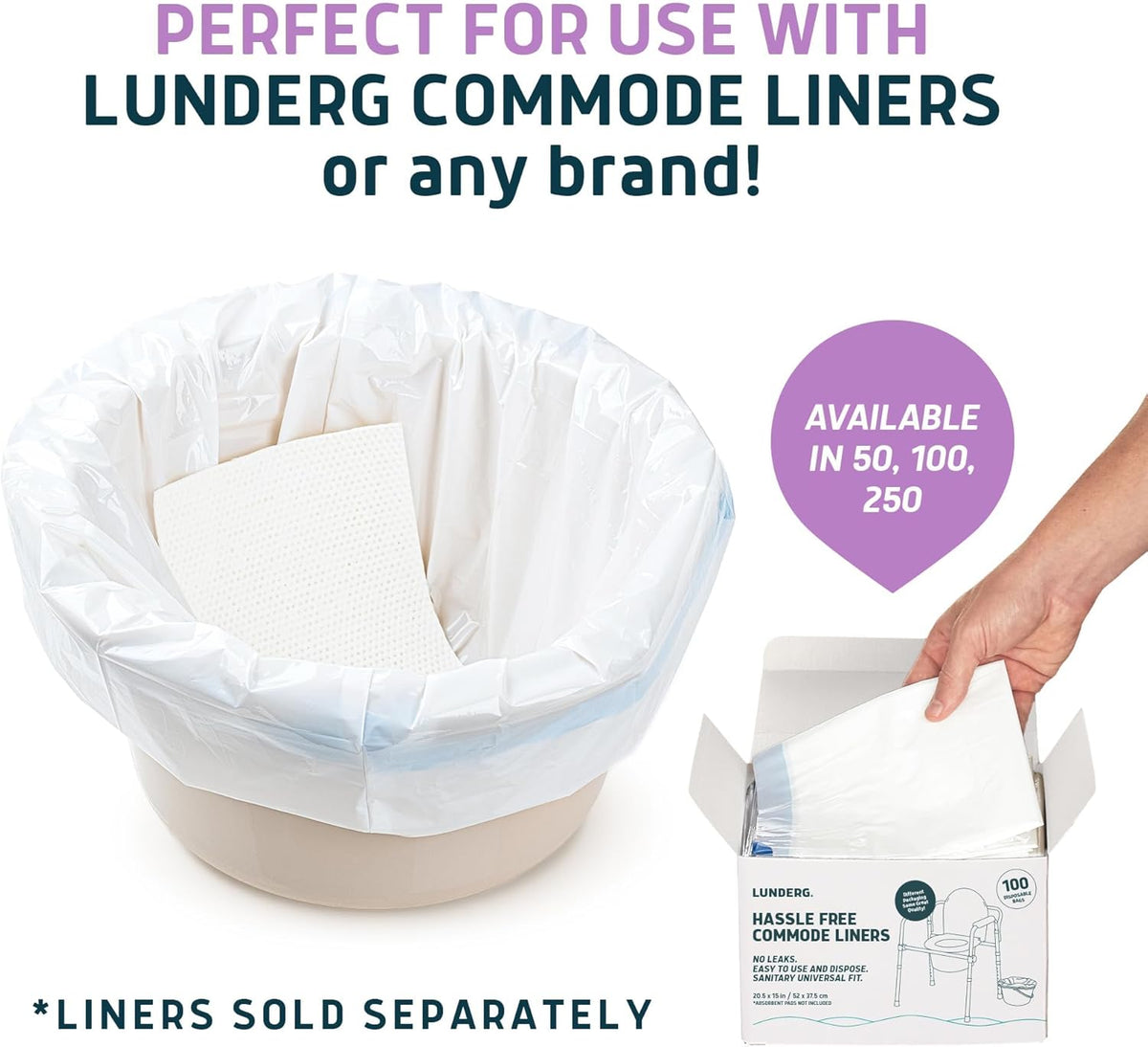 Lunderg Lavender Scented Super Absorbent Commode Pads - Medical Grade Value Pack 100 Count - for