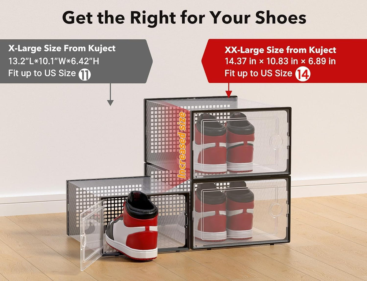 Kuject XX-Large Shoe Storage Boxes Organizers Clear Plastic Stackable 12 Pack, Shoe Rack & Holder