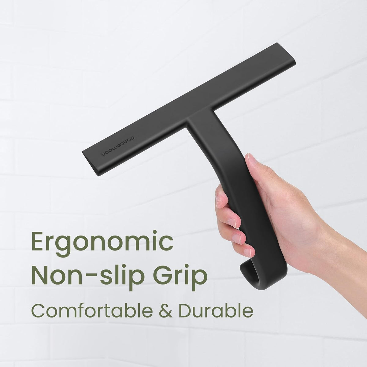 dancemoon JustHang Shower Squeegee for Glass Doors, All-One-Piece Silicone with Built-in Hook