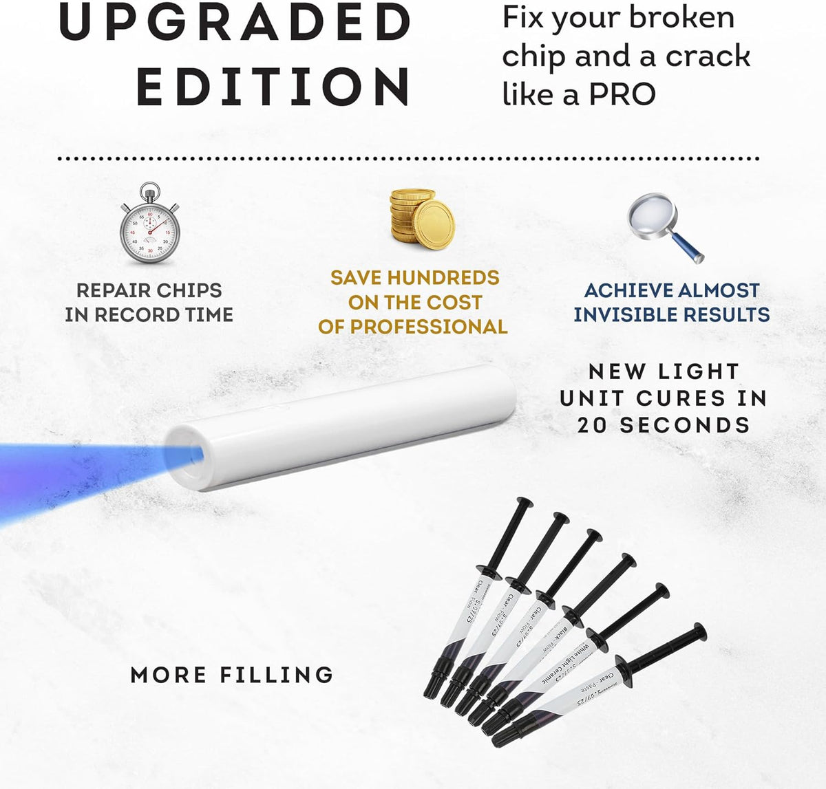 Granite, Marble & Stone Repair Kit - Fix Chips & Defects in Minutes | Restore Tiles & Countertops