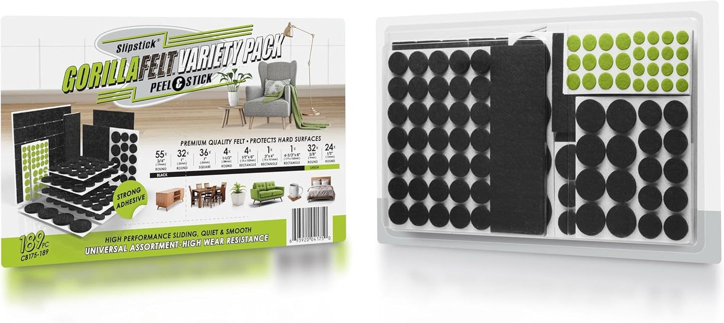 Slipstick Gorilla Felt Furniture Pads (189 Piece Variety Pack) Premium Furniture Pads & Chair Leg