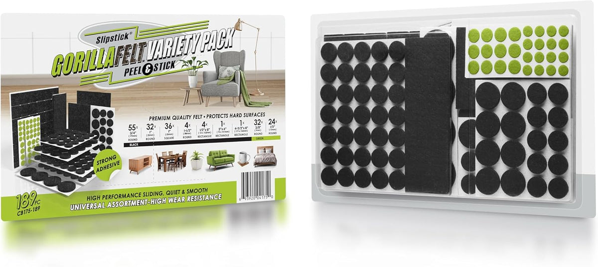 Slipstick Gorilla Felt Furniture Pads (189 Piece Variety Pack) Premium Furniture Pads & Chair Leg