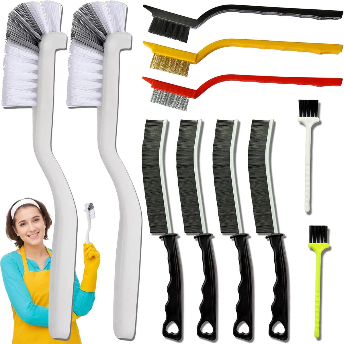 11Pcs Crevice Cleaning Brush,Gap Cleaning Brush with Long Handle,Small Gap Cleaning Brush for