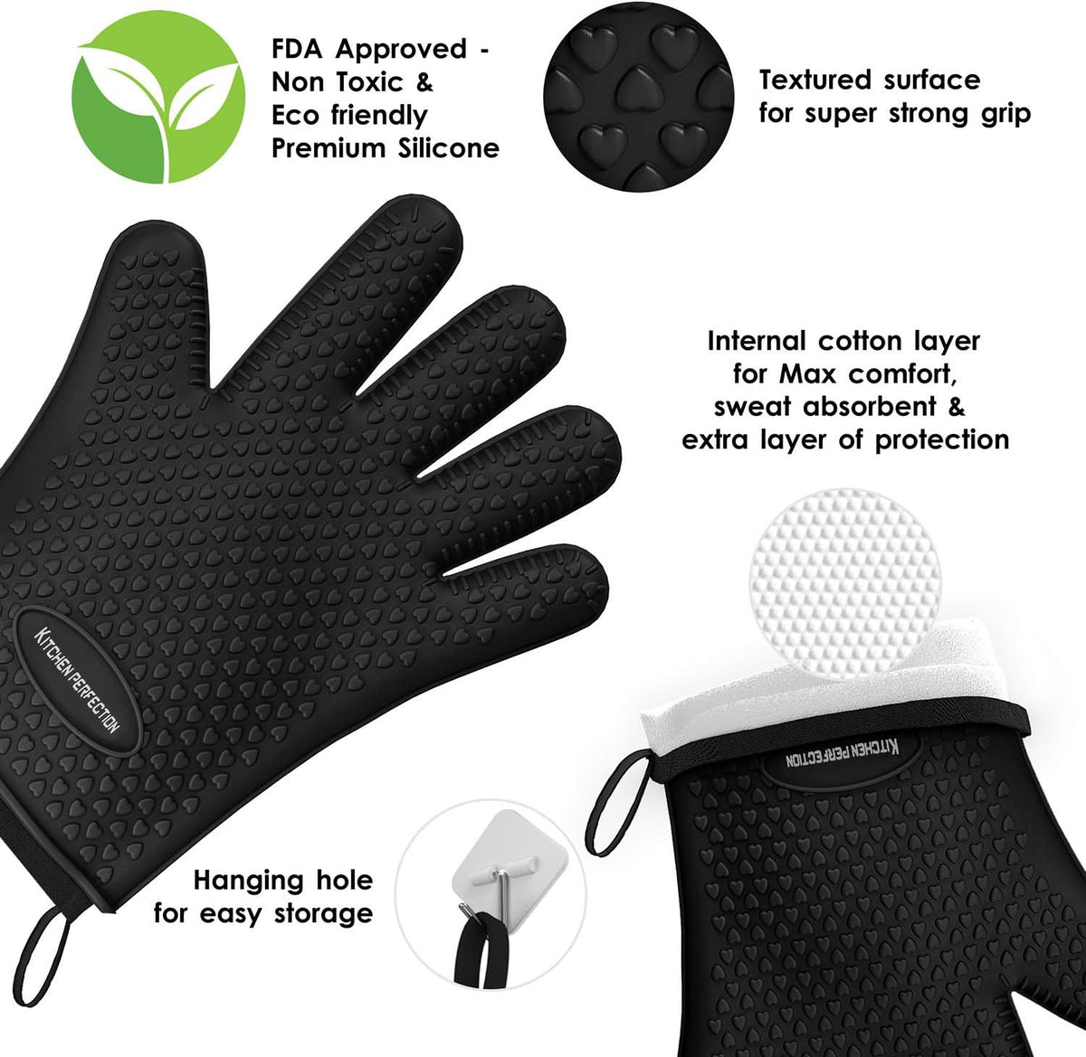 KITCHEN PERFECTION XL Silicone Smoker Oven Gloves -Extreme Heat Resistant BBQ Gloves -Handle Hot