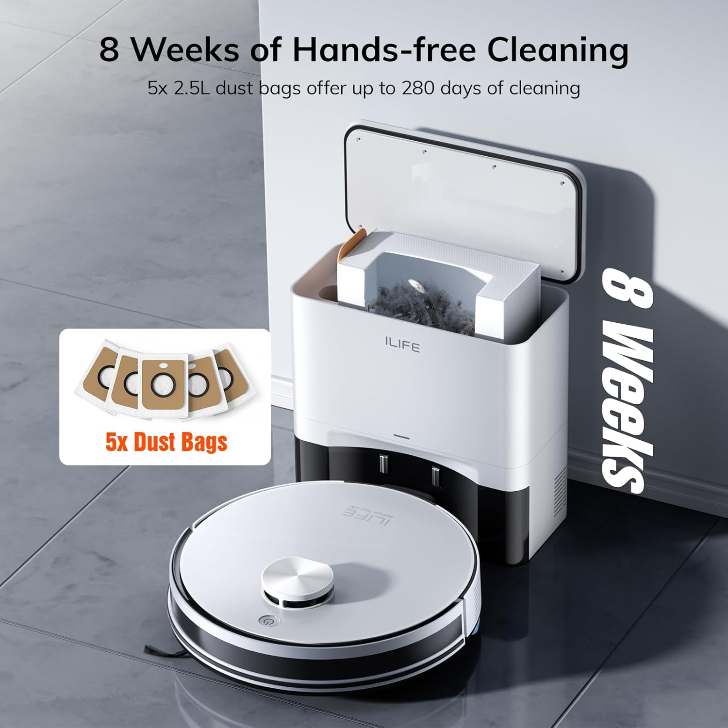 ILIFE A30 Pro Robot Vacuum and Mop, Self Emptying Station for 60 Days, 5000Pa Suction, LiDAR